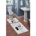 Doruklar Home Collection Yıkanabilir Kaymaz Tabanlı Dekoratif Kedi Desenli 3 Lü Klozet Takımı Banyo Paspas Seti