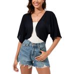 Dosieyeo Kadın Bolero Shrug Şifon Önü Açık 3/4 Kollu Kısa Hırka Hafif Şeffaf Elbise için Üstler, Siyah, L