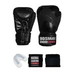 Dosmai Tabea Boks Kick Boks Muay Thai Eldiveni Seti Boks Eldiveni Bandaj Ve Dişlik 3’lü Set (SİYAH, 10 Oz)