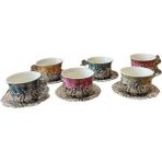 Dotdiri Türk Kahvesi Fincan Takımı 6 Kişilik Fincan Özel Desen Metal Döküm Hediyelik Renkli