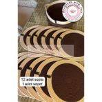 Double Knot Design 13 Prç Amerikan Servis Seti Supla Hediyelik Hasır Jüt Tress Yemek Masası Davet - Kahverengi - Krem - 33 x 33 cm