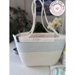 Double Knot Design Baby Bebek Bakım Çantası, kadın Kol Çantası, , anneler Günü, hasır Jüt Tress - Bebek Mavisi - Beyaz
