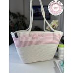 Double Knot Design Baby Bebek Bakım Çantası,kadın Kol Çantası,hediyelik,anneler Günü,hasır Jüt Tress - Pembe - Beyaz