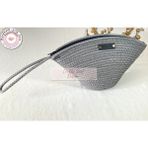 Double Knot Design Bailey Tress V Clutch El Çantası Makyaj Çantası Abiye Çanta Portföy Çanta Hediyelik - Parlak Gri
