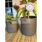 Double Knot Design Pot Saksı Sepet. 2li Set Banyo, Mutfak, Çocuk Odası Düzenleyici Sepet, Organizer Hasır - Antrasit