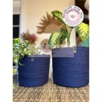 Double Knot Design Pot Saksı Sepet. 2li Set Banyo, Mutfak, Çocuk Odası Düzenleyici Sepet, Organizer Hasır - Lacivert