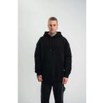 Double Oversize Kapşonlu Nakışlı SweatShirt - Siyah
