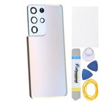 Double Sure Phantom Gümüş Akrilik Cam Arka Onarım Bölümü Samsung Galaxy S21 Ultra 5G SM-G998B Arka Kamera Çerçeve Cam Lens ile Önceden kesilmiş Yapışkan ve alet kitleri