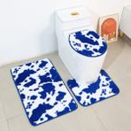 DouranShop Mavi Stil 3 Adet Yüksek Li Yıkanabilir Ev Dekor Inek Sütü Baskılı Banyo Paspasları Banyo Mat Seti Modern Ayaklı Halı Klozet Kapağı Kapağı (Yurt Dışından) - Renkli
