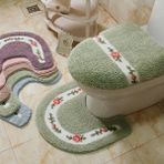 DouranShop Yeşil Stil Ev Oturma Odası Banyo Tuvalet Paspas Seti Kaymaz Halılar Yatak Odası Baskı Halı Su Emme U Şekilli Tuvalet Halısı (Yurt Dışından) - Renkli