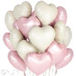 Douvelue Kalp Folyo Balon, Krem ve Pembe, 24 Adet 45,5 cm (45,5 cm) Kalp Helyum Balon, Krem Bebek Pembe Balon, Düğün, Doğum Günü, Nişan, Sevgililer Günü Dekorasyonu için Kalp Balonları
