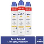 Dove 3x200 ml Original Kadın Sprey Deodorant