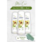 Dove Ultra Care Saç Kremi Avokado Özü 350 ml x 3 Adet ve Şampuan Fırçası