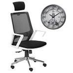 Dovi Lizz White Ofis Koltuğu & Çalışma Sandalyesi Siyah/Beyaz + Klik Hisar Duvar Saati 40 Cm Fener Desenli