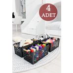 DOVİHOME 4 Adet Ahşap Saplı Görünüm Siyah Renk Plastik Mutfak | Banyo | Eşya Organizer Sepet Düzenleyici Set