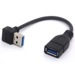(Down) - Short USB 3.0 Extension Cable, 90 Degree Left Angled USB Type A Male to Female Lead 5Gbps Speed Extender Cord - 15cm (Down)