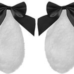 DPWOUM 1 Çift Sevimli Tavşan Peluş Lop Kulaklı Saç Tokası, Kawaii Tavşan Kürklü Kulaklar Kurdele Fiyonklu Kadın Saç Kelepçesi Saç Tokası Cosplay Şapkalar Saç Aksesuarları (Siyah)