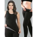 Dr. Cornell Sweet Sweat Sauna Takım Fermuarlı Yarım Kol Atlet + Kolsuz Atlet +Tayt 3 Lü Termal Terleme Takımı Polymer Kumaş - XL - Siyah
