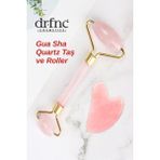 Dr.Fnc Gua Sha Quartz Taş ve Roller Seti - Pembe - Beyaz
