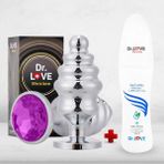 Dr. Love Boğumlu Metal Anal Plug Tıkaç Mor Taş Desenli +