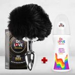 Dr. Love Metal Anal Plug Tıkaç Siyah Pompon + Relax