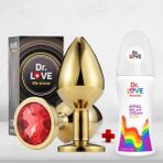 Dr. Love Yeni Başlayanlar Için Gold Metal Plug Tıkaç Kırmızı Taş + Relax