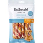 Dr.Sacchi Premium Tavuk Sargılı Çift Renkli Sığır Derisi Burgu Çubuk Tahılsız Köpek Ödülü 5'' 12 Gr 10'lu