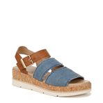 Dr. Scholl's Kadın Once Twice Espadrille Platform Kama Sandalet, Mavi Denim/Mantar, 8.5