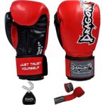 Dragon Attack 5 Plus Pro Boks Eldiveni 3'lü Set Kick Boks Muay Thai Boks Eldiveni Bandaj ve Dişlik - Kırmızı - 8 oz