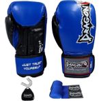 Dragon Attack 5 Plus Pro Boks Eldiveni 3'lü Set Kick Boks Muay Thai Boks Eldiveni Bandaj ve Dişlik - Mavi - 12 oz