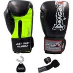 Dragon Attack 5 Plus Pro Boks Eldiveni 3'lü Set Kick Boks Muay Thai Boks Eldiveni Bandaj ve Dişlik - Siyah - 8 oz