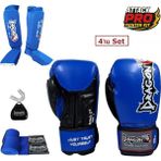 Dragon Attack 5 Plus Profesyonel Boks Eldiveni 4'lü Set Boks Eldiveni Kaval Koruyucu Bandaj Dişlik - Mavi - 8 oz
