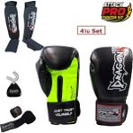 Dragon Attack 5 Plus Profesyonel Boks Eldiveni 4'lü Set Boks Eldiveni Kaval Koruyucu Bandaj Dişlik - Siyah - 8 oz