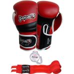 Dragon Attack 6 Boks Eldiveni Kick Boks Muay Thai Boks Eldiveni Bandaj ve Dişlik 3'lü Set - 12 oz - Kırmızı