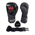 Dragon Do Siyah Yakuza Boks Eldiveni Whiteface Bandajı Ve Dişlik 3’Lü Set Suni Deri 12 Oz