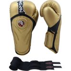 Dragon Tepito Boks Eldiveni Muay Thai Kick Boks Eldiveni ve Whiteface Bandaj 2'li Set - 12 oz - Altın - Siyah