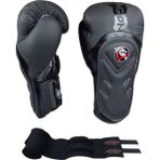 Dragon Tepito Boks Eldiveni Muay Thai Kick Boks Eldiveni ve Whiteface Bandaj 2'li Set - 12 oz - Siyah