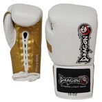 DragonDo 30382-P Profi Bağcıklı Profesyonel Boks Eldiveni Kıck boks Muay Thai Boxing Gloves (14 Oz, BEYAZ)