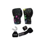 DragonDo Akira Kickboks Muaythai Müsabaka Antreman Boks Eldiveni Suni Deri 3'lü Set ile Koruma - Siyah - 12 oz