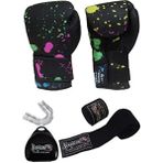 DragonDo Akira Kickboks Muaythai Müsabaka Antreman Suni Deri Boks Eldiveni 3'lü Set Özellikli - Siyah - 10 oz