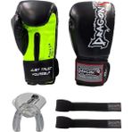DragonDo Attack 5 Plus Kick Boks Eldiveni Profesyonel Dişlik ve Boks Bandajı Boks Eldiveni Set - Siyah - 12 oz
