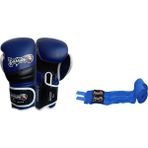 Dragondo Attack Boks Eldiveni ve Boks Bandaj 2 Li Set Kick Boks Muaythai Boks Eldiveni - Mavi - 10 oz