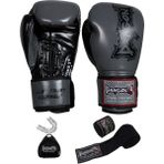 DragonDo Dragon Attack 5 Plus Pro Boks Eldiveni 3'lü Set Kick Boks Muay Thai Boks Eldiveni Bandaj ve Dişlik - Gri - 12 oz