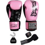 DragonDo Dragon Attack 5 Plus Pro Boks Eldiveni 3'lü Set Kick Boks Muay Thai Boks Eldiveni Bandaj ve Dişlik - Pembe - 12 oz