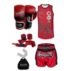 Dragondo Dragon Boks Seti, Attack Boks Eldiveni, Retro Şort, Atlet, Bandaj, Dişlik Seti 5li Muay Thai Set