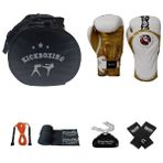 DragonDo Gifttoom, Kıck Boks Sporcu Çantalı Antrenman Seti Boxing, Dragon Tepito Boks Eldiveni ve Ekipmanı - Beyaz - Altın - 10 oz
