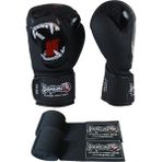 Dragondo Gorilla Kick Boks Eldiveni Boks Eldiveni Muay Thai Boks Eldiveni Antrenman Müsabaka Eldiveni ve 3.5 mt Bandajı 2'li Set - Siyah - 12 oz