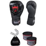 DragonDo Yakuza Boks Eldiveni,şeffaf Dişlik ve 3,5 Metre Elastik Bandaj 3'lü Set - 10 oz - Siyah