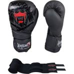DragonDo Yakuza Muay Thai Kick Boks Eldiveni ve Whiteface Boks Bandajı 2’li Set Suni Deri - Siyah - 8 oz