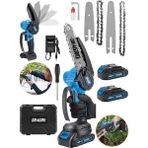 Dragro Alman Pro 128 Vf 10 Ah Akülü Dal Kesme Budama Testere Bıçkı Makinesi Çift Akülü 15 cm Yedek Zincirli